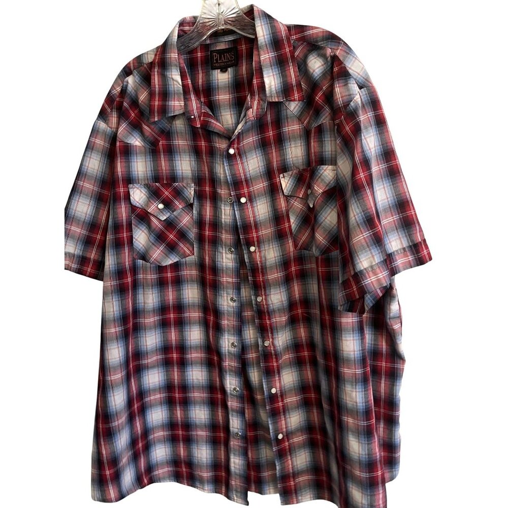 Plains Western Wear Big Man 2XL Pearlized Snap Button Shirt Red White & Blue Che